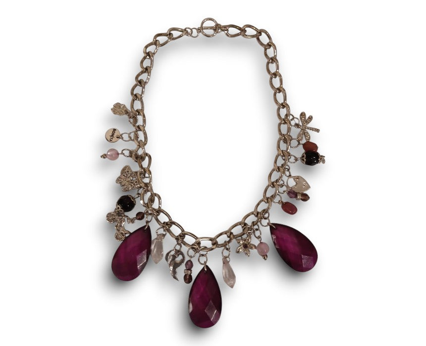 P.O.C Purple Crystal Silver Charm Necklace