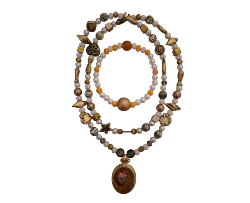 The Bronze and Orange Handmade Bracelet Necklace Set