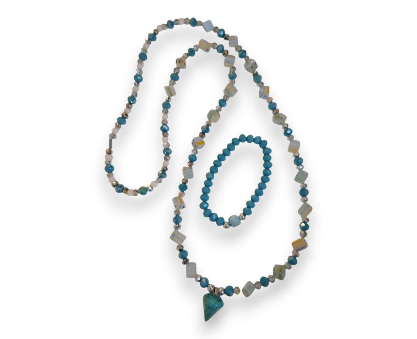 Cone Blue Crystal Necklace And Bracelet Set