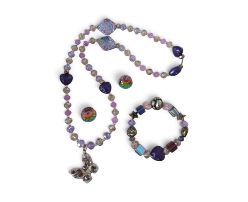 Purple Crystals Butterfly Handmade Necklace and Bracelet Set