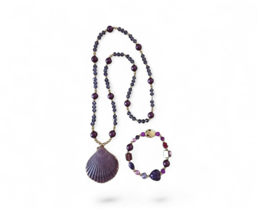 Purple Crystal Necklace and Bracelet Set