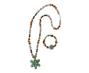 Green Flower Gold Necklace and Bracelet Set