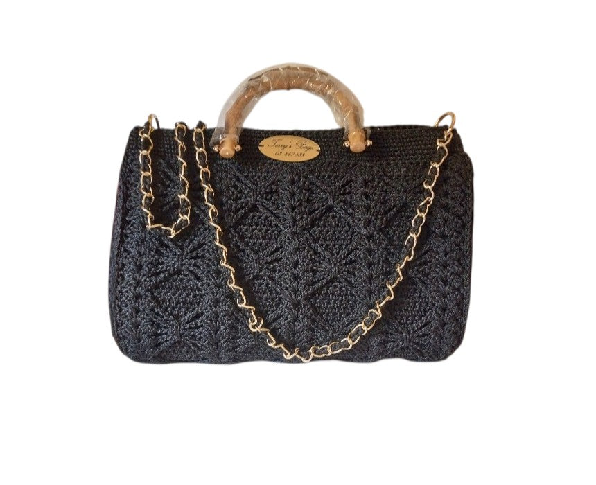 Elegant Black Diamond Stitch Handbag