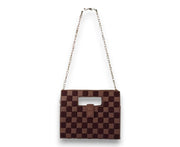 Brown and Pinkish Beige Checkerboard Canva Shoulder Handbag