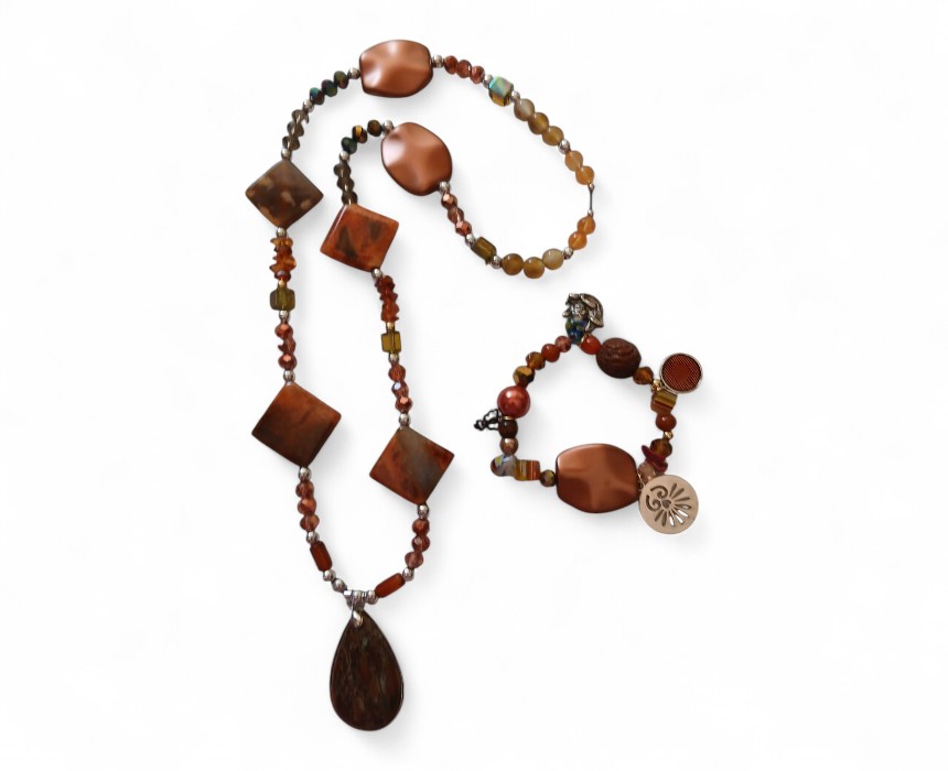 Green and Brown Pendant Necklace Bracelet Set