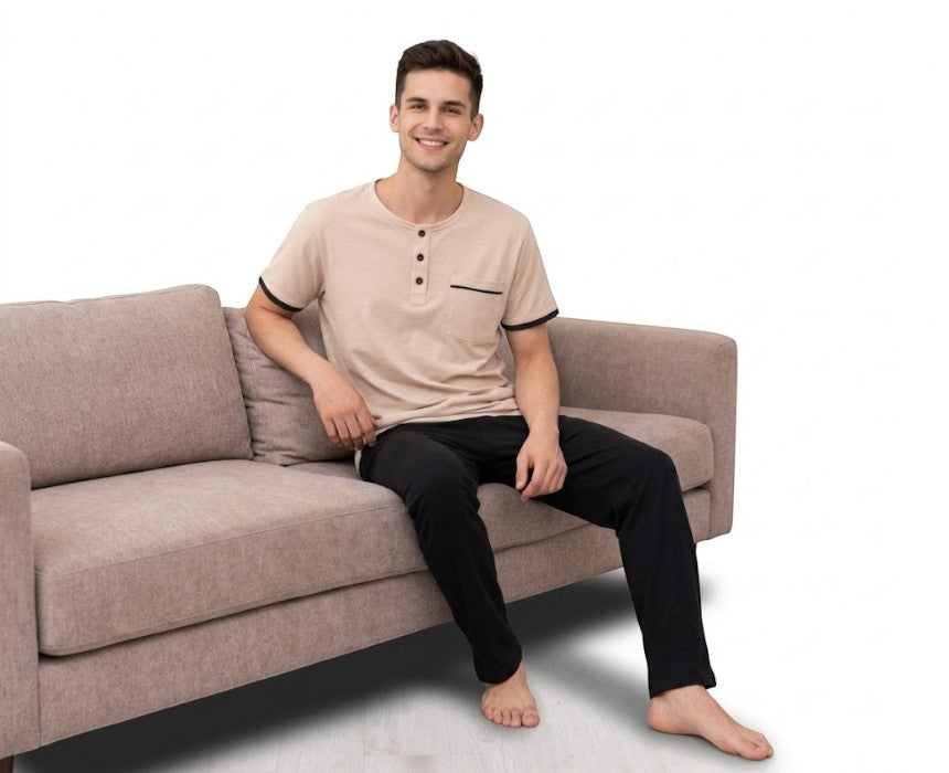 Doucette Men’s Classic Beige Cotton Pyjama