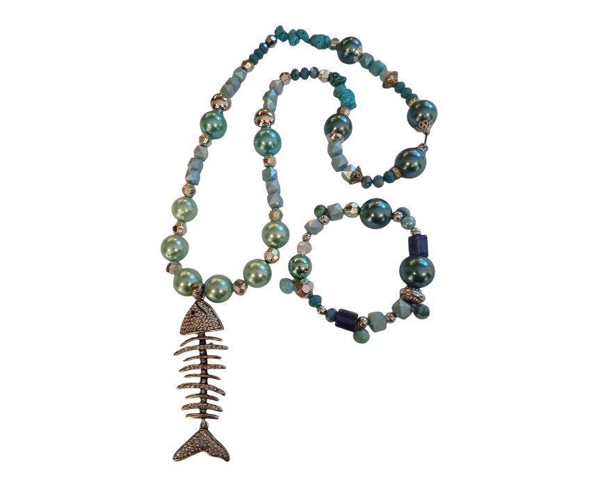 Eaten Fish Blue Necklace Bracelet Set