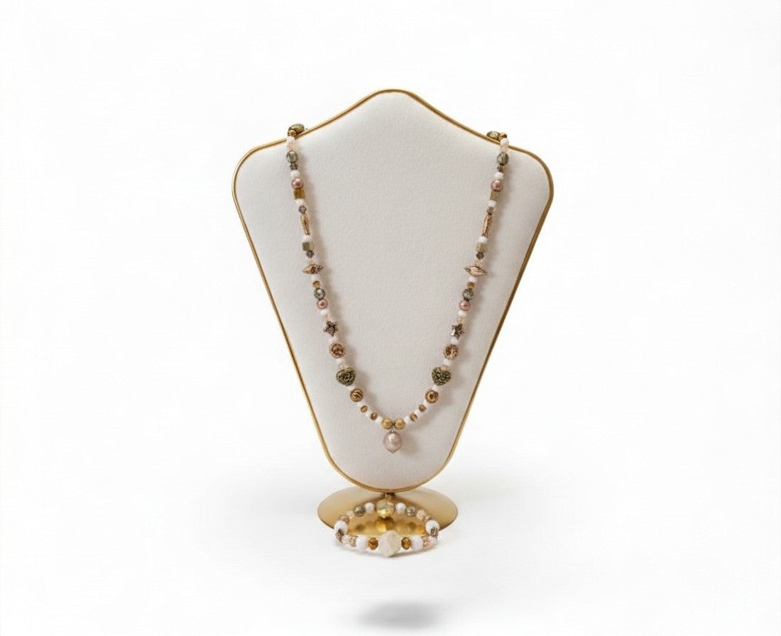 The Bronze and Beige Handmade Necklace Bracelet Set