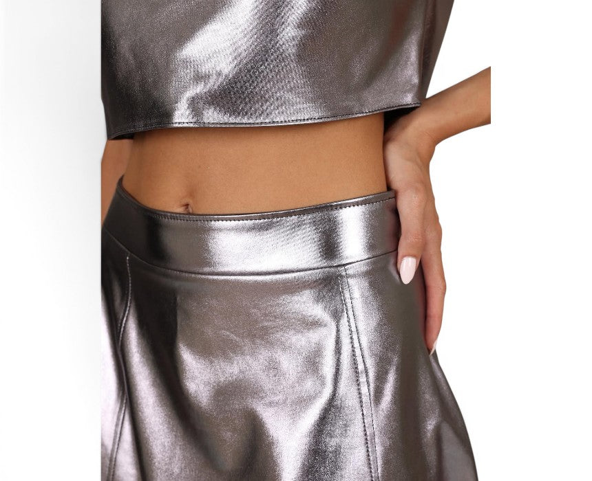 Metallic Mini Skirt Silver
