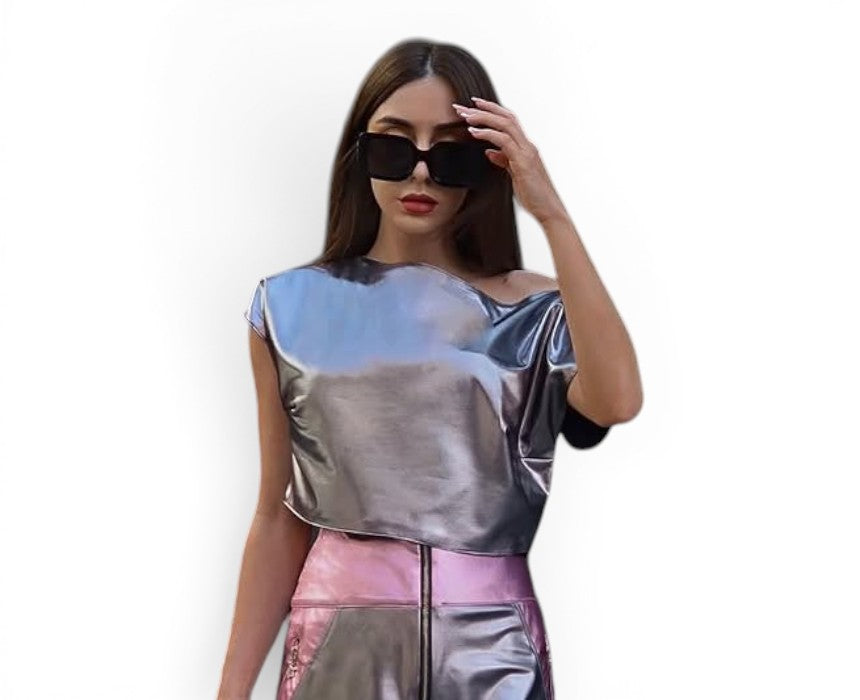 Metallic Crop Top Silver