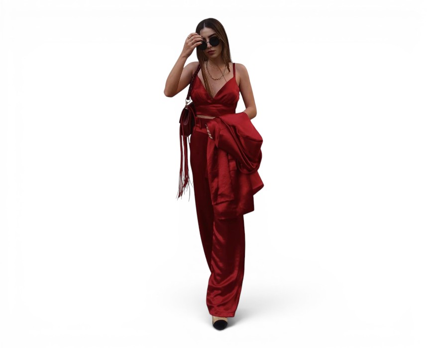 Satin Crop Top Wine Red