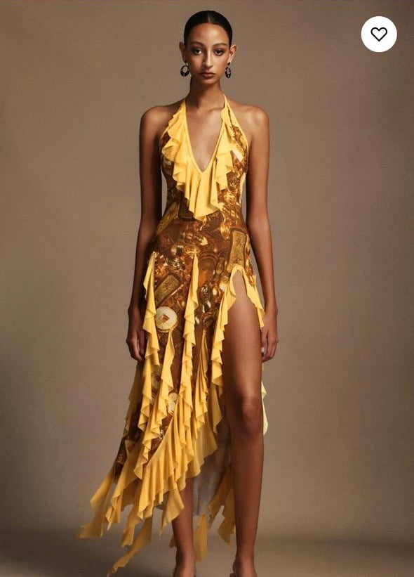 Uri Halter Sleeveless Flounce Maxi Dress