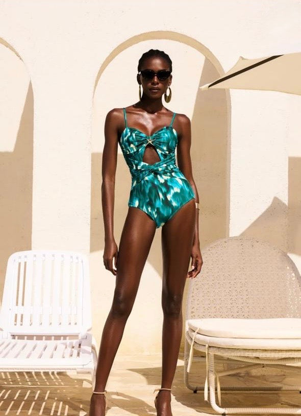 Habana Print Green Skirt and Swimsuit Set