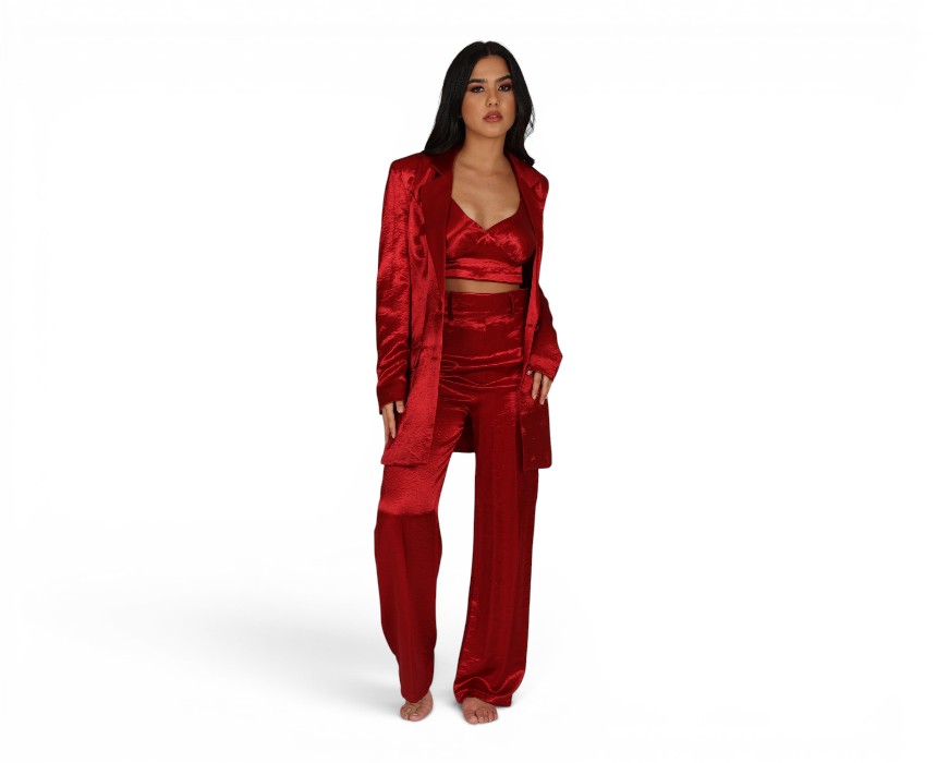 Satin Crop Top Wine Red