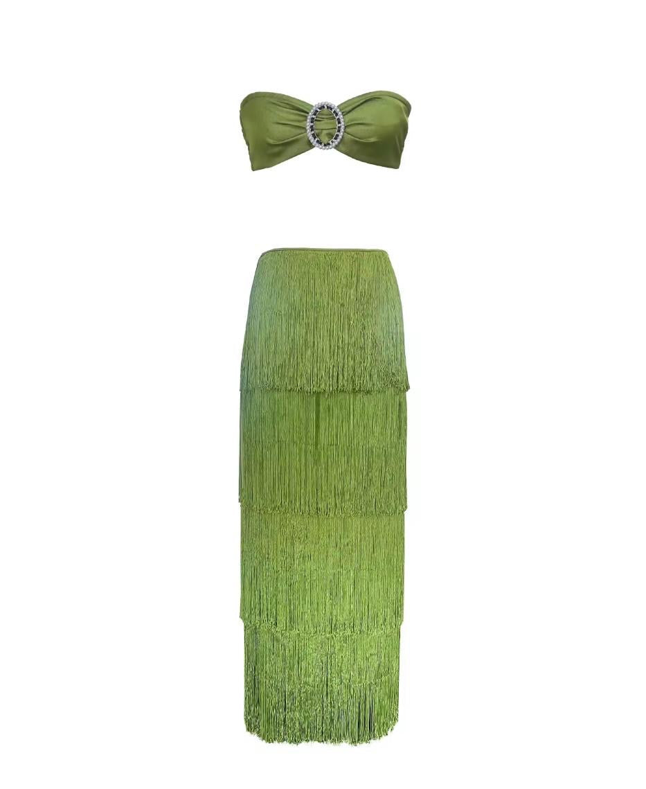 Elite Collection Green Tassel Skirt