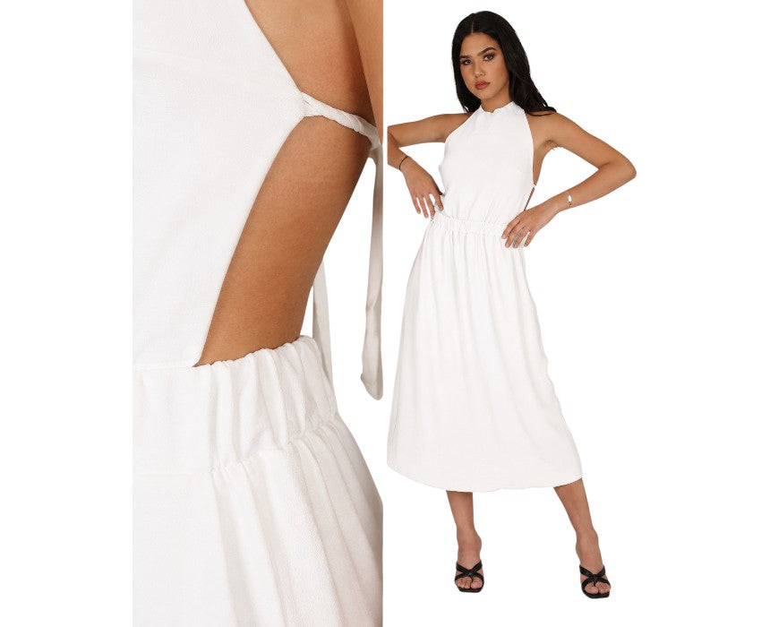 Linen Viscose Midi Dress White