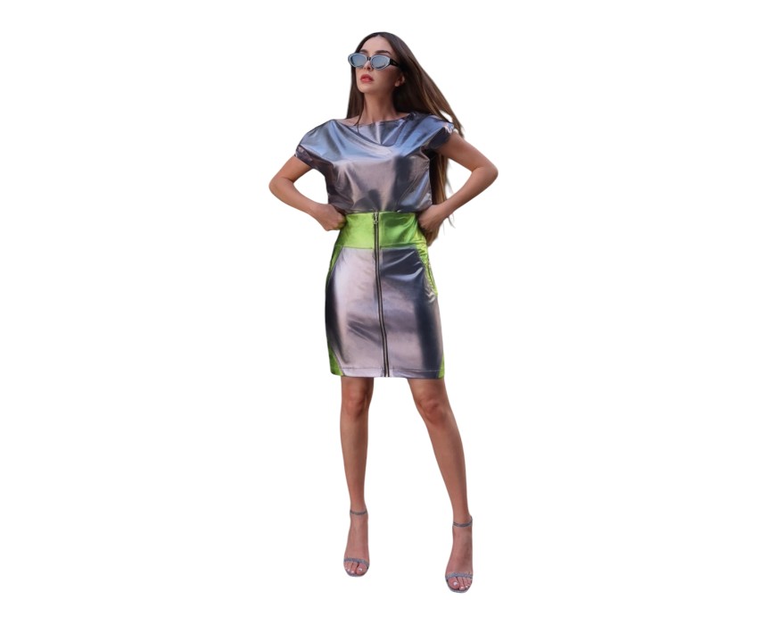 Metallic Mini Skirt Electric Lime