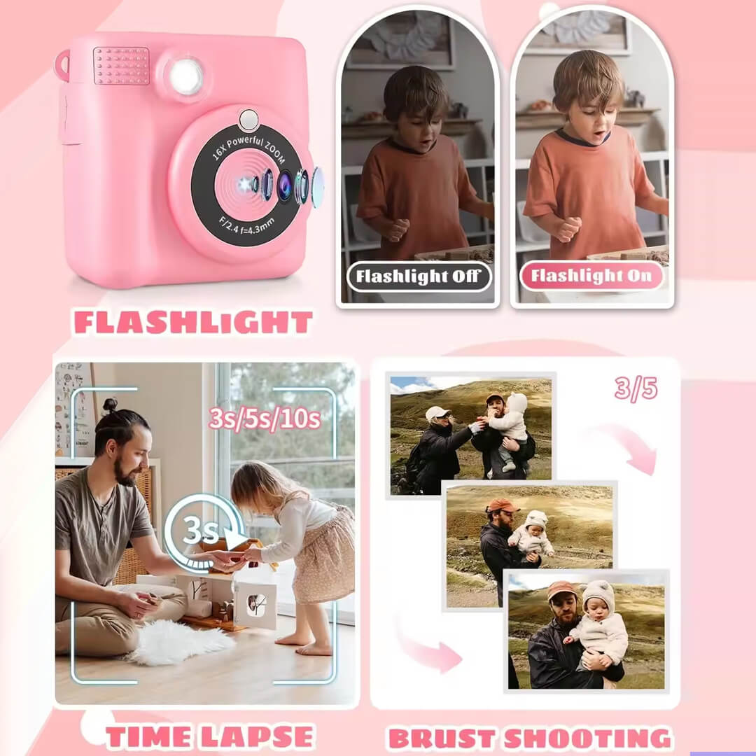 Kids Instant Camera With Video 32GB Card And 6 Paper Rolls