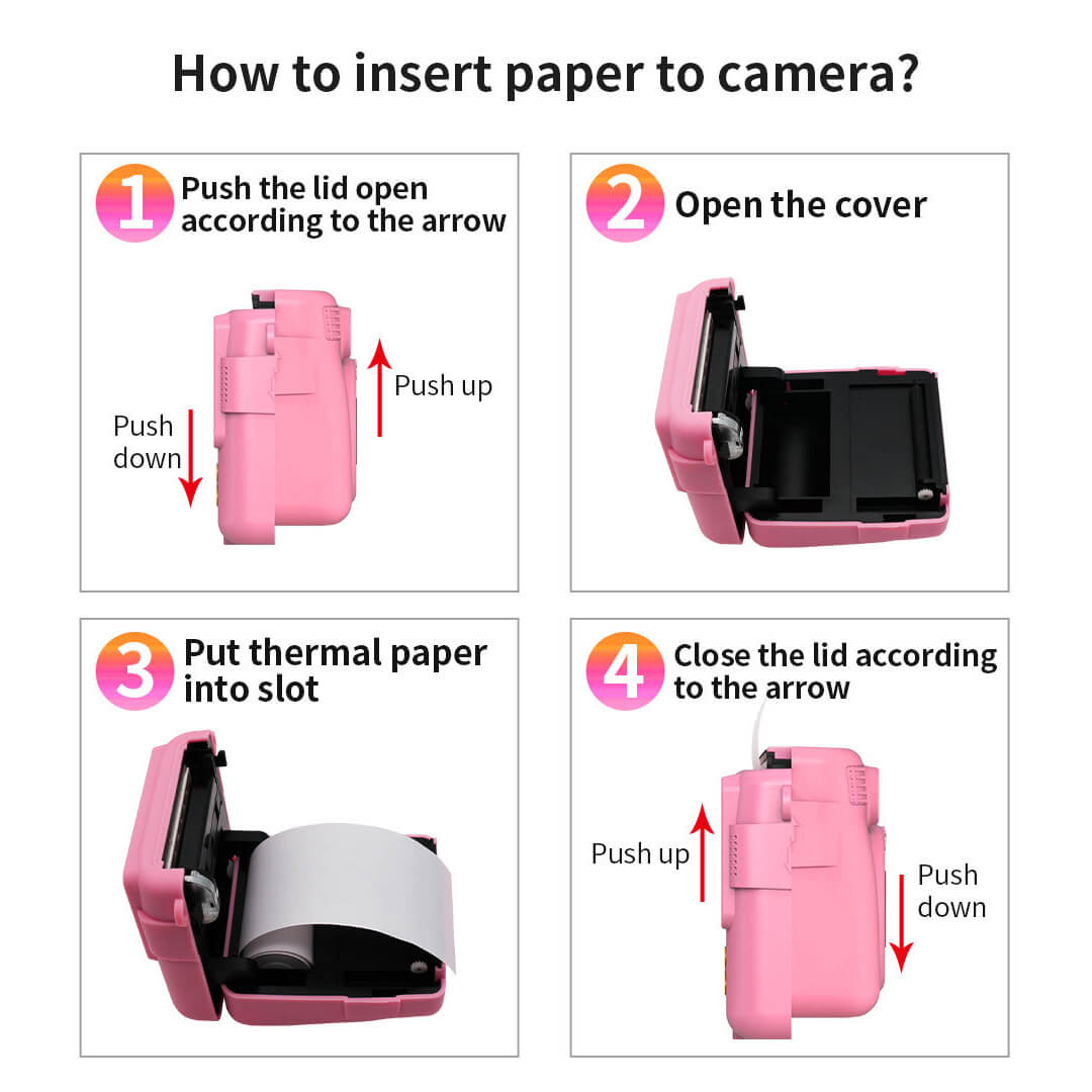 Kids instant print camera, instructions of how to use