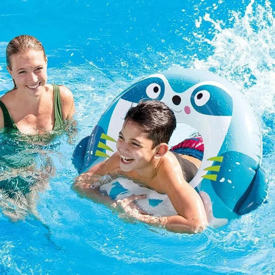 INTEX Cute Animal Inflatable Swim Rings – Sloth, Panda & Kitten (Ages 3+) Blue