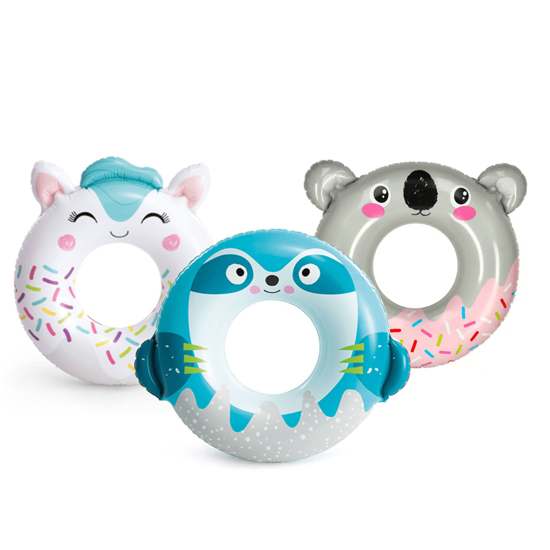 INTEX Cute Animal Inflatable Swim Rings – Sloth, Panda & Kitten (Ages 3+)