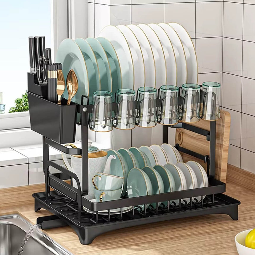 Iron dish drying rack with water drain extension