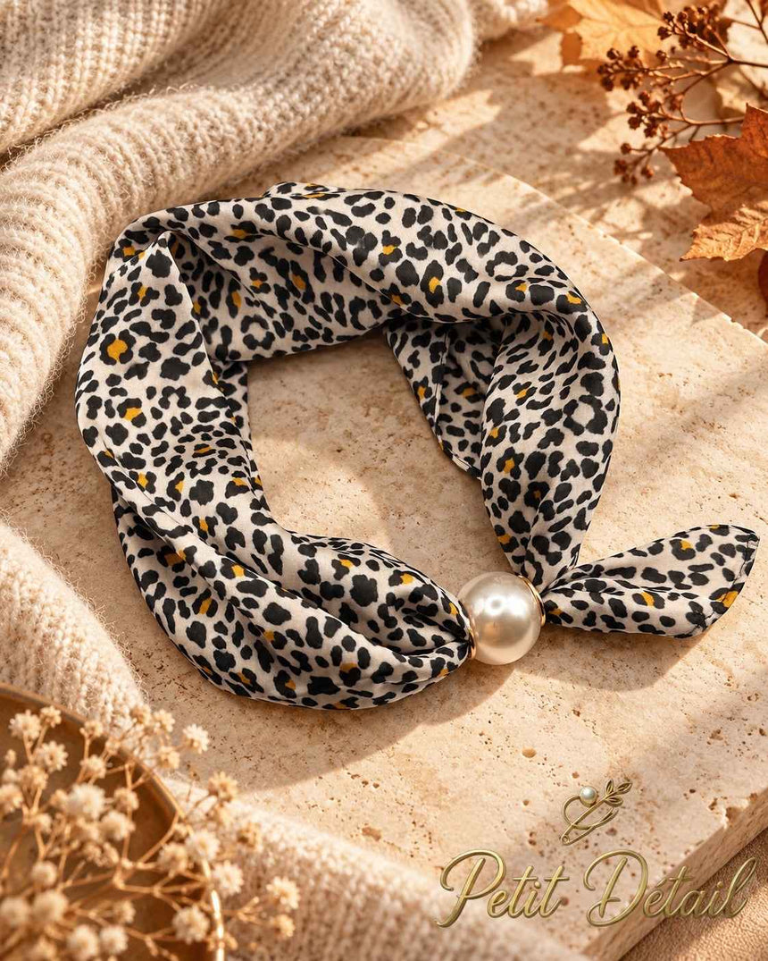 Ivory Leopard Magnetic Scarf with Mustard Accents Petit Détail Lebanon
