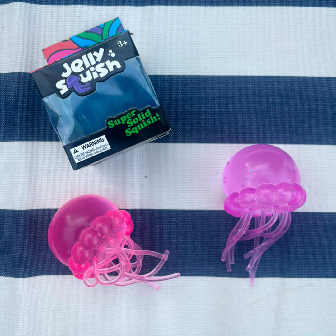 Kids' squeeze toy with jellyfish design, blue and pink color