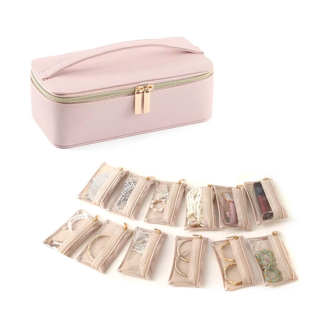 Portable jewelry case with soft lining and hard shell