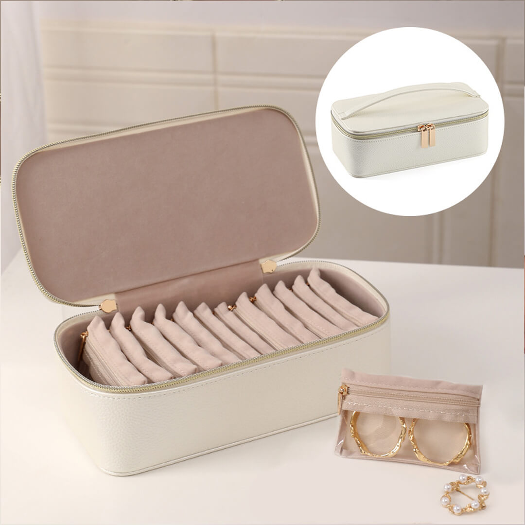 Travel case for jewelry with clear window pouches