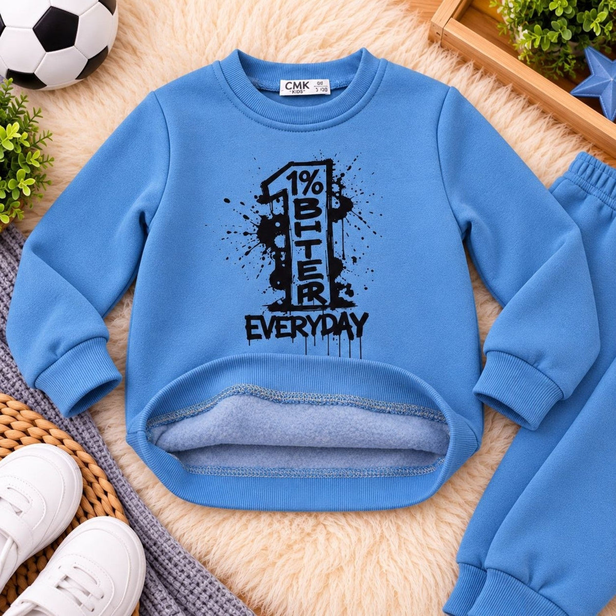 Close up 1% Better Everyday graphic and fleece lining