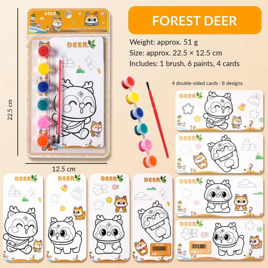 Forest Deer coloring painting set – six paints and four double-sided cards