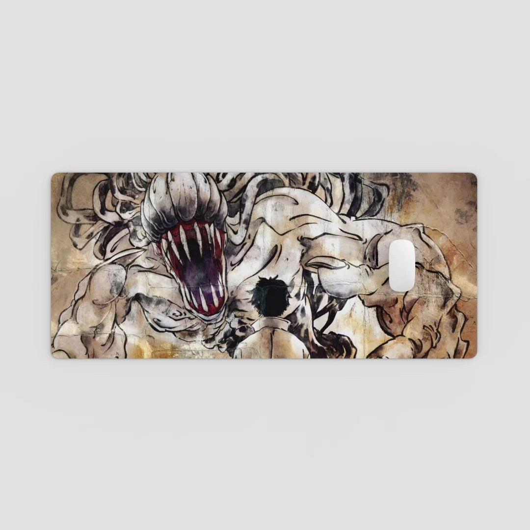 Phone case with a detailed design of a creature on a beige background