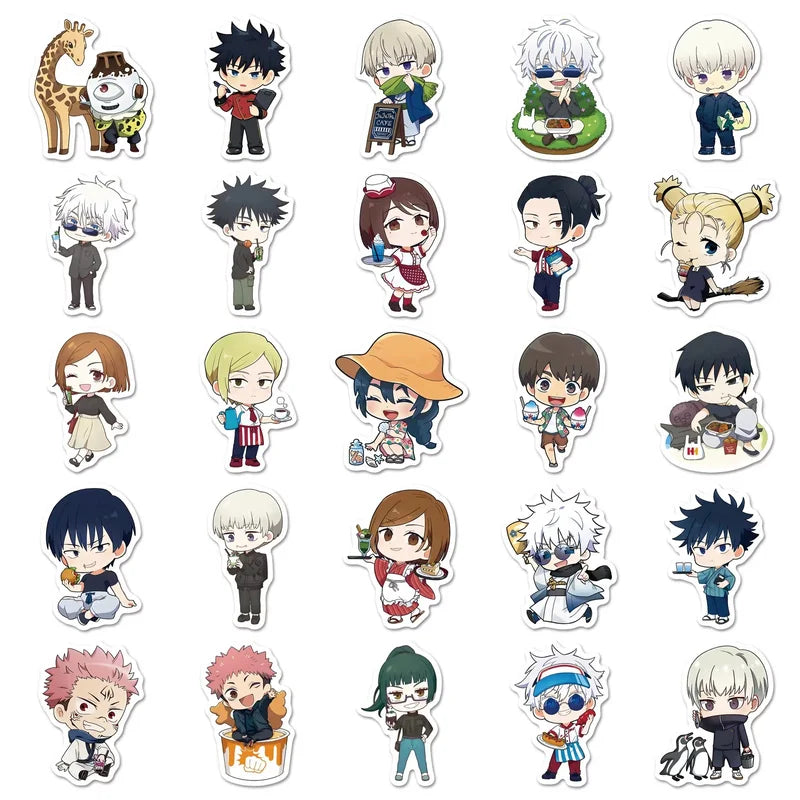 Collection of cartoon character stickers on a white background