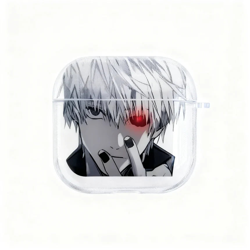 AirPods case with anime character design on a white background
