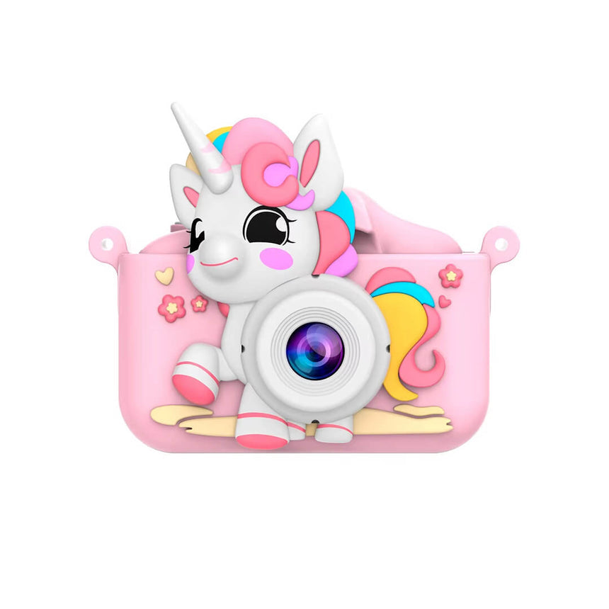 Pink unicorn kids camera with 3D silicone protective case