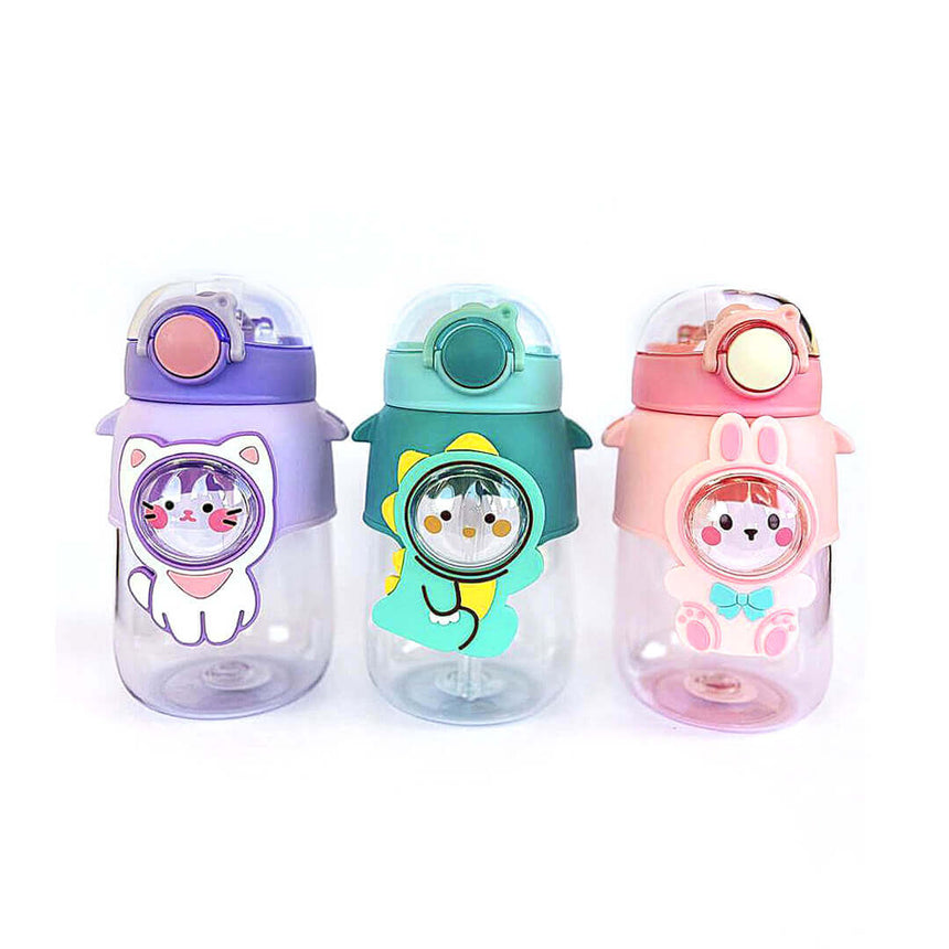 Kids' cartoon water bottle with adjustable shoulder strap