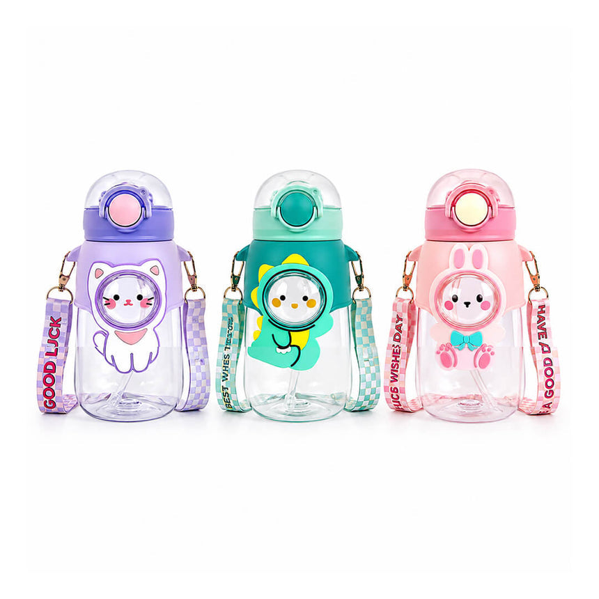 Kids' cartoon school water bottle with strap, 700 ml