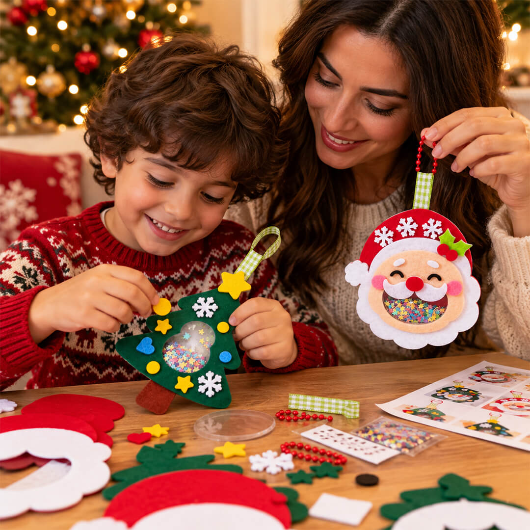 Santa and tree DIY Christmas hanging decorations for kids