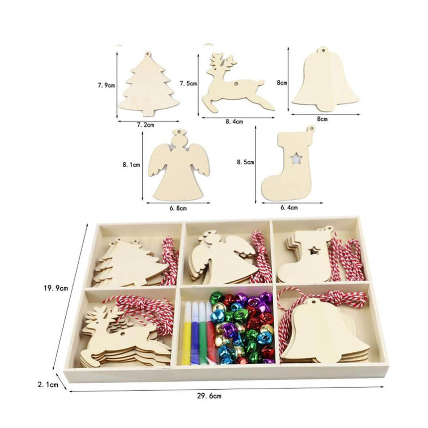 Set of wooden Christmas ornaments, dimensions