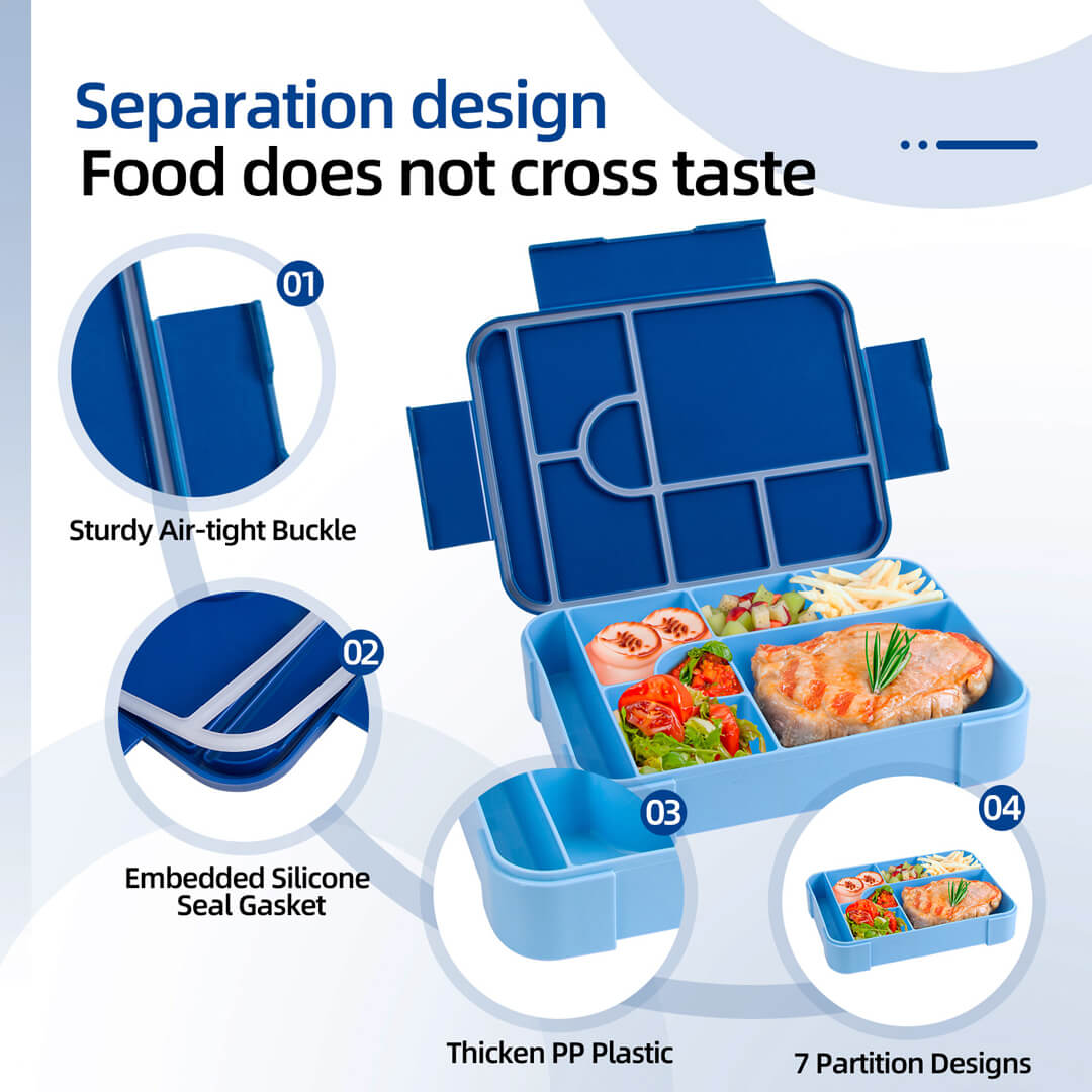 BPA-free kids lunch box with reusable spoon fork and sauce container