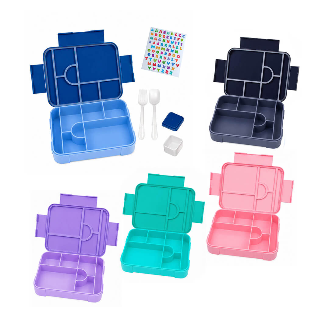 Leakproof kids' bento lunch box with 5 compartments and utencils