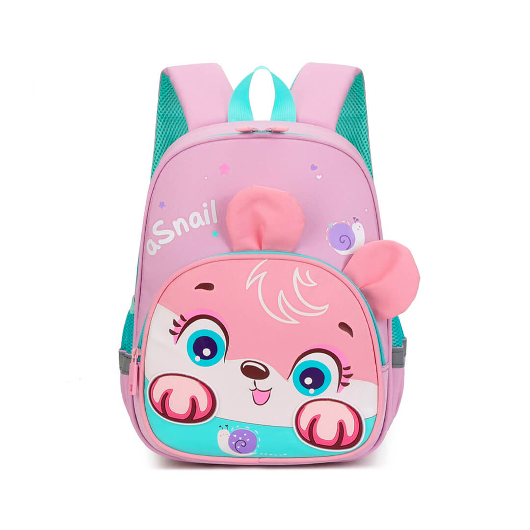 Pink bear cartoon backpack with 3D ears for kindergarten girls
