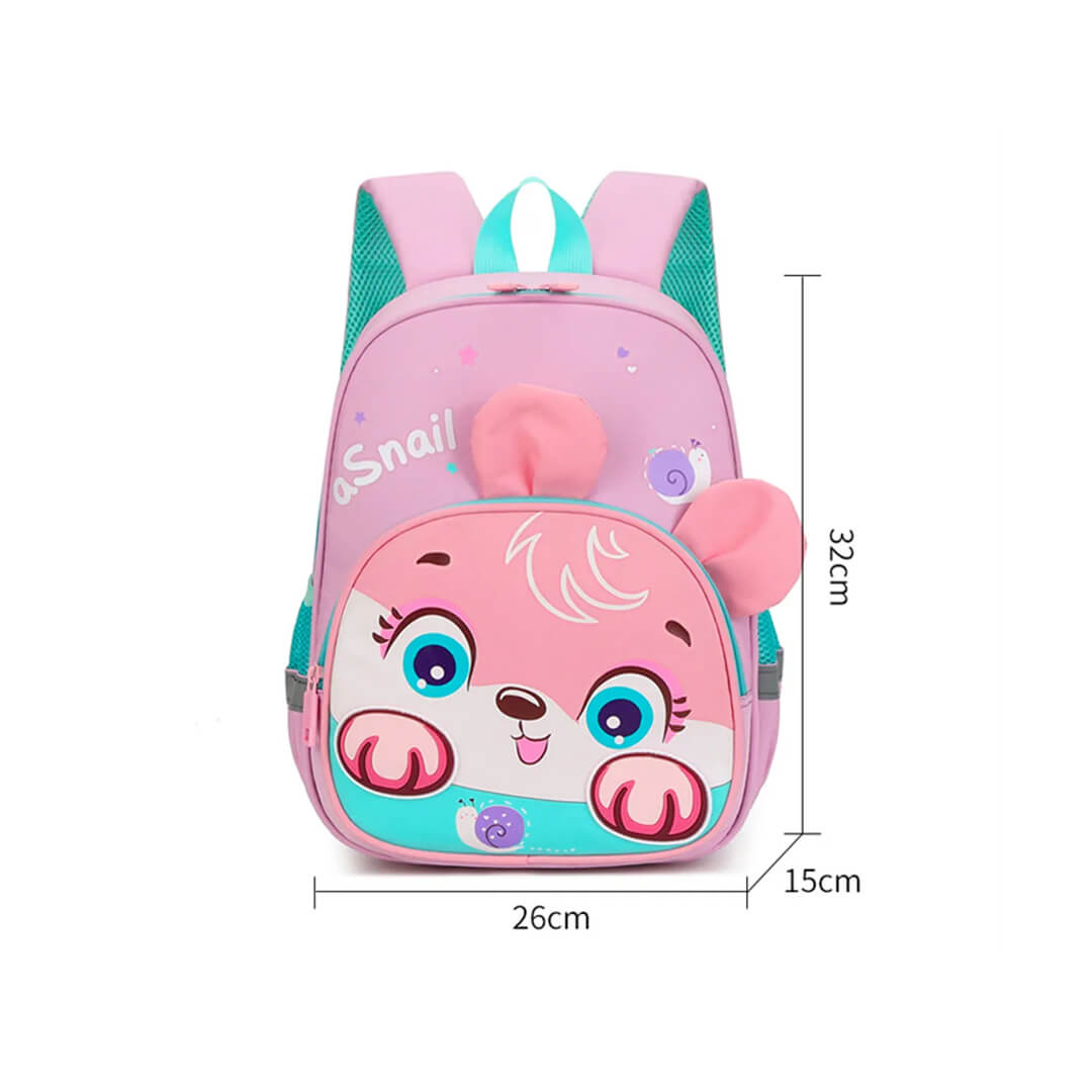 Pink and teal cartoon bear backpack for little girls