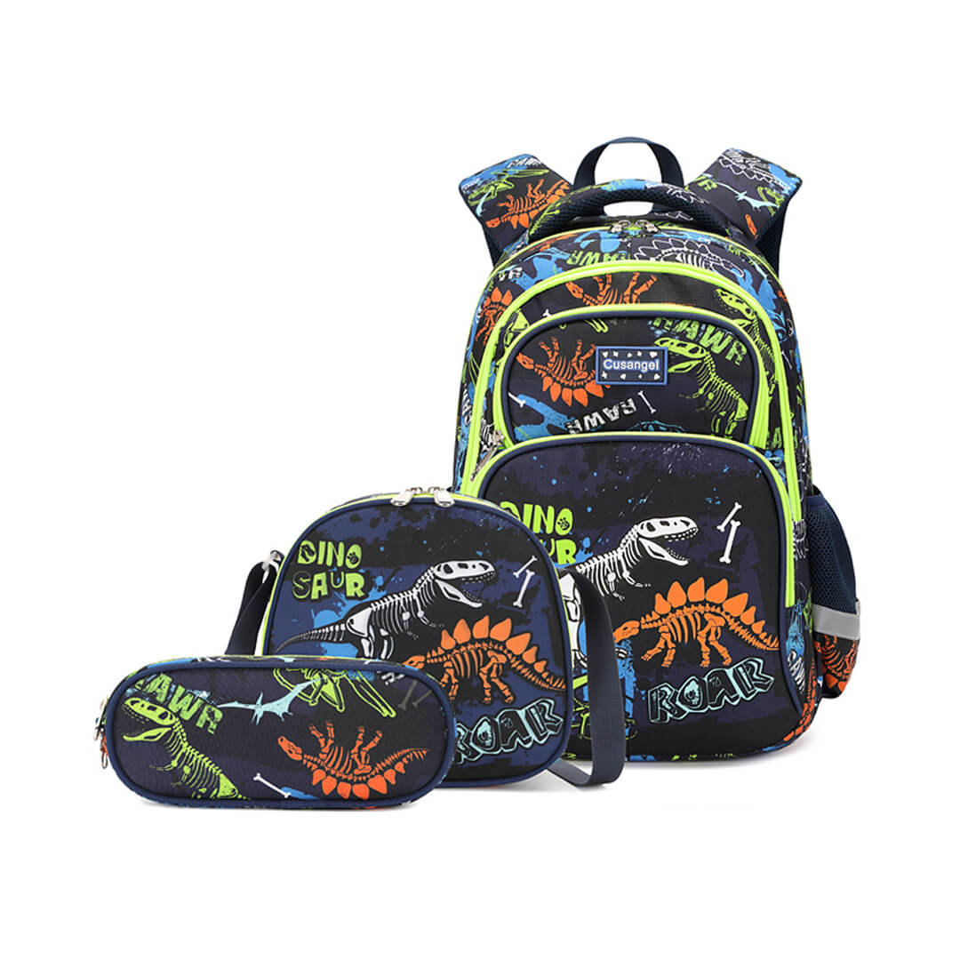 3-piece dinosaur backpack, lunch bag, and pencil case set for school