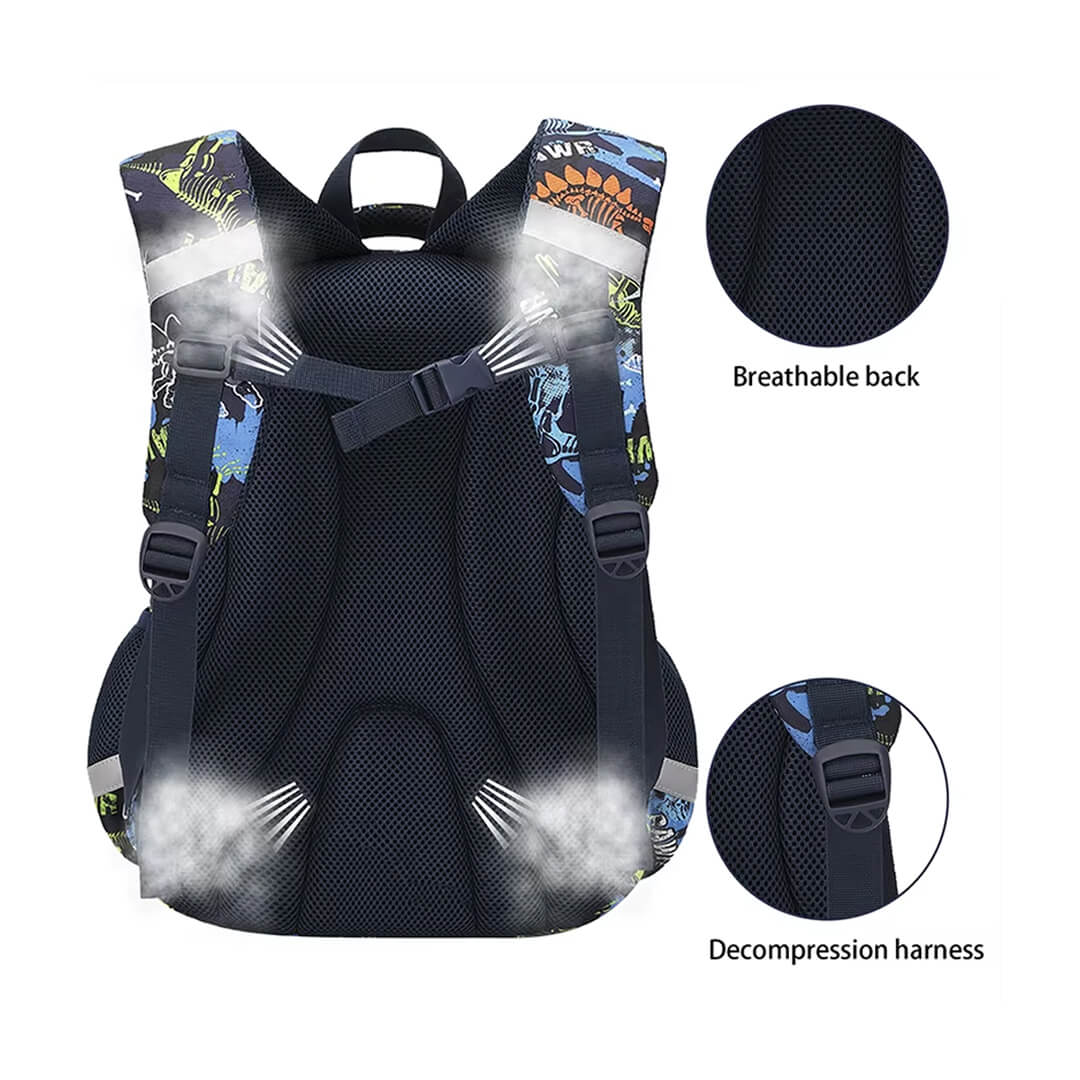 Dinosaur school backpack set with padded back and straps