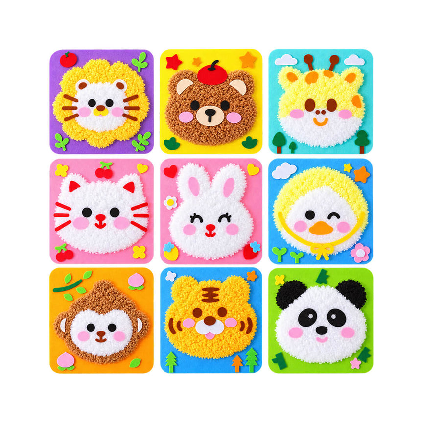 Kids DIY sewing and yarn craft kit with fluffy animal design