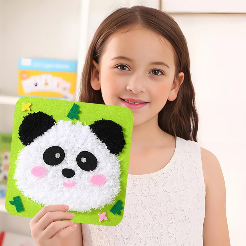 Kids' fluffy yarn sewing activity kit with animal design