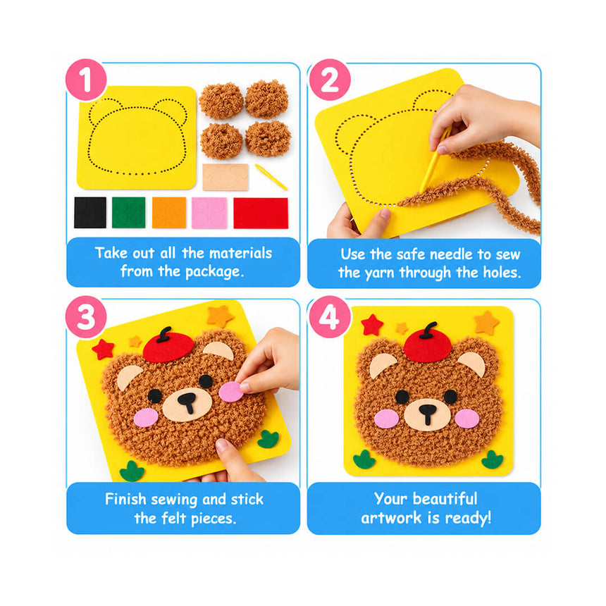 Instructions of DIY sewing and threading craft activity kit for kids