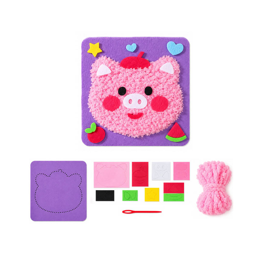 DIY pig sewing and fluffy yarn craft kit for kids